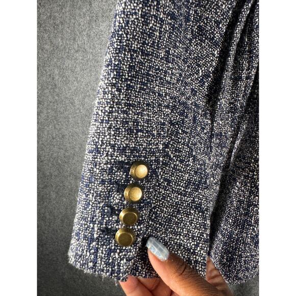 Michael Kors Jackets‎ Women 2 Blue Fringe Tweed Belted Blazer Old Money Preppy - Picture 10 of 11